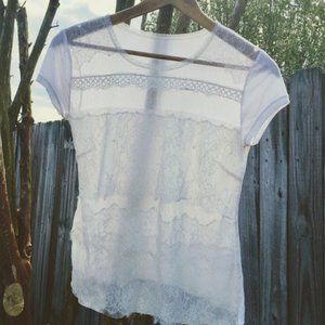 Cottagecore Lace Top Cream Girly Sheer Shirt S